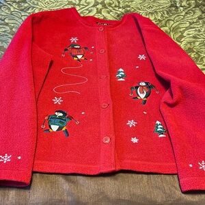 Croft & Barrow Red Fleece Button-Up Cardigan